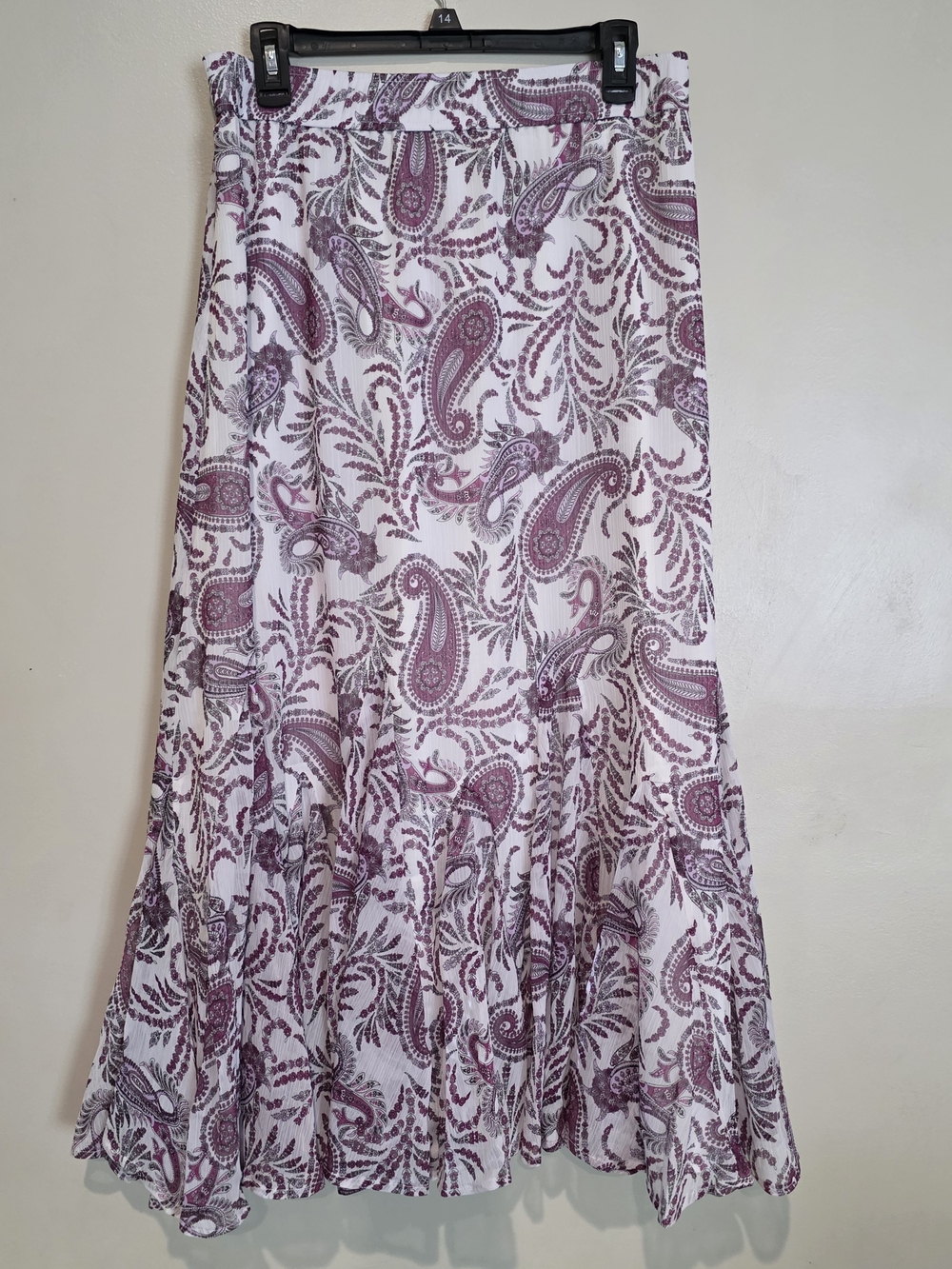 NWT Loft Women's White and Purple Paisley Knit Midi A-Line Chiffon Skirt Casual